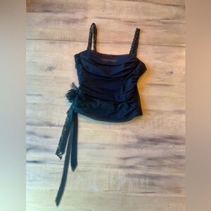 BCBGMaxAzria Gorgeous Black Mesh Ruched Lace Straps Corset Top